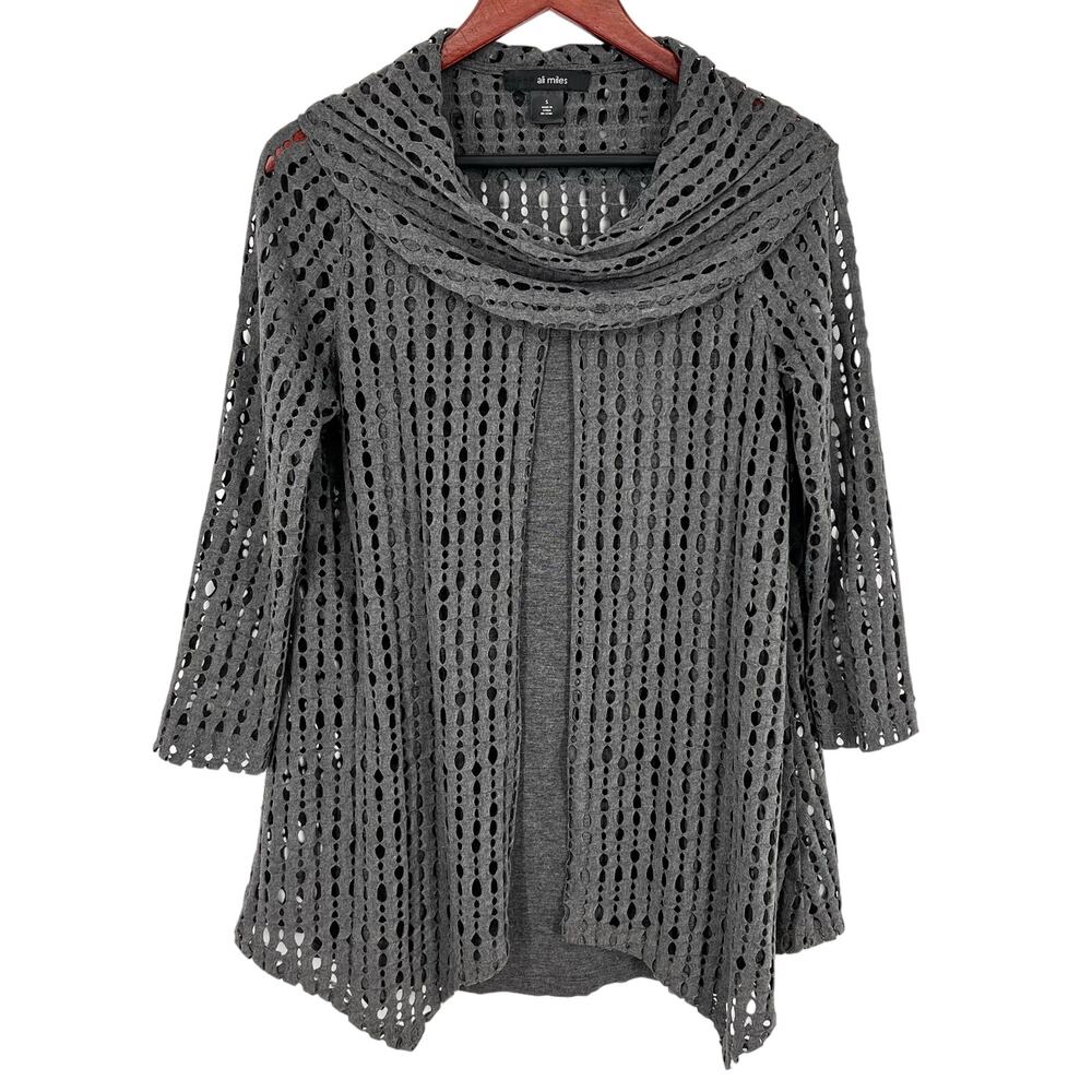 Ali Miles Sz Small Wearable Art to Wear Gray Artsy Blouse Shirt Top Mature Cute